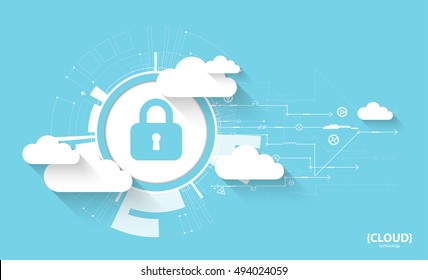 Web cloud technology. Protection concept. System privacy, vector illustration