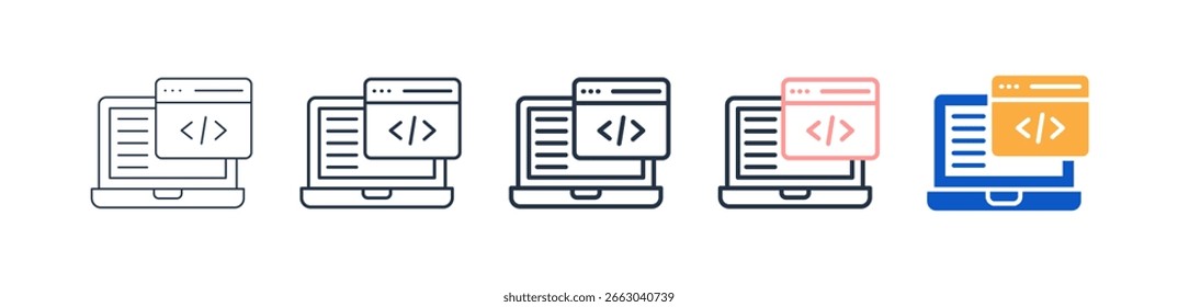 Web Coding different style icons set vector illustration.