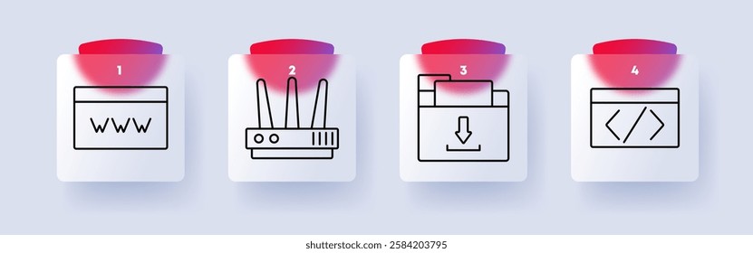 Web and coding set icon. Internet browser, Wi-Fi router, file download, coding interface, web development, programming, online security, digital services, software