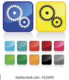 web cogwheels buttons - and suggested colors with glossy aspect