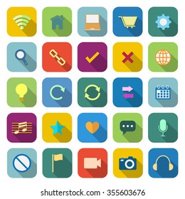 Web color icons with long shadow on white background