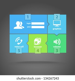 Web color tile interface template with modern icons