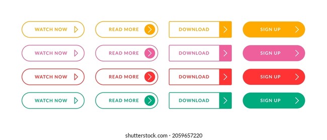 Web colorful UI buttons. Abstract flat line button set on white background, vector illustration