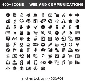 Web and communications icons set. 100 items. Black and white