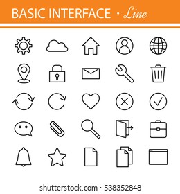 Web and computer basic icons. Basic set of website icons for navigation, contour isolated vector illustration.