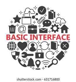 Web and computer basic icons. Basic set of website icons for navigation, silhouette isolated vector illustration.