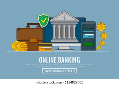 Web concept for online banking. Modern banner for internet banking. Vector illustration in line art design. Flat design. EPS10.