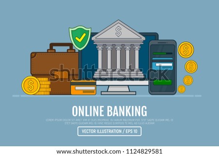Web concept for online banking. Modern banner for internet banking. Vector illustration in line art design. Flat design. EPS10.