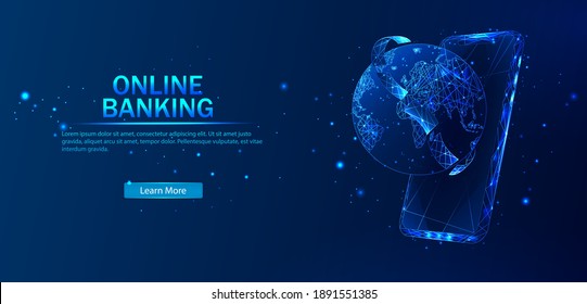 Web-Konzept für Online-Banking. Sicherer Kauf von drahtloser Zahlung per Smartphone. digitale Zahlungstransfertechnologien.Polygonale Vektorgrafik.