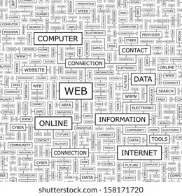 WEB. Concept vector illustration. Word cloud with related tags and terms. Graphic tag collection. Wordcloud collage. Seamless pattern.
