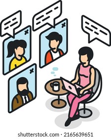 Web conference icon. Isometric people online meeting