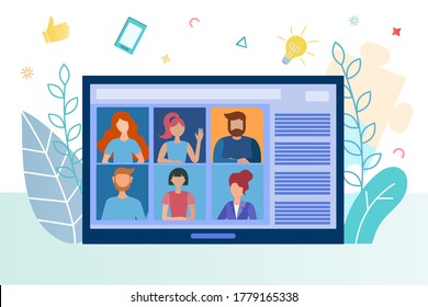 Web conference, meeting, business training, online education Vector illustration