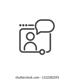 Web conference, webinar, online seminar concept icon. Abstract person broadcasts through monitor. Graphic pictogram. Communication via the Internet. Vector illustration isolated