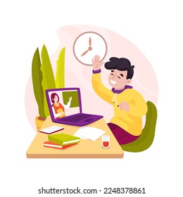 Web conferencing isolated cartoon vector illustration. Remote teaching tool, virtual classroom, web conferencing software, tutor and student say hello online, video call live vector cartoon.
