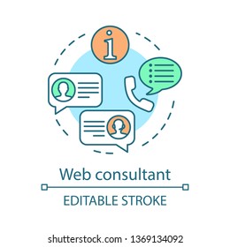 Web consultant concept icon. Customer support service idea thin line illustration. Contact center. Online chat. Client assistance. Web maintenance. Vector isolated outline drawing. Editable stroke