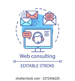 Web consulting concept icon. Technical support service idea thin line illustration. Contact, call center. Online helpdesk. Web specialist, consultant. Vector isolated outline drawing. Editable stroke