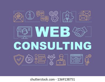 Web consulting word concepts banner. Digital marketing. Customer support service, assistance. Presentation, website. Isolated lettering typography idea with linear icons. Vector outline illustration