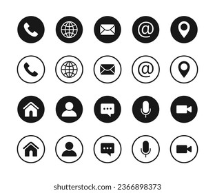 Web contact and communication icon. Contact information icons. Linear and round.