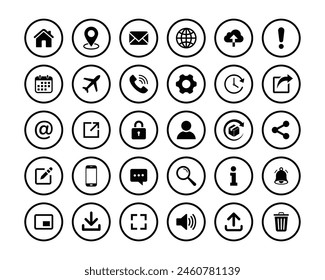 Web contact and communication icon. Contact information icons. Linear and round.