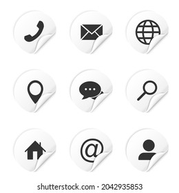 Iconos De Contacto Web Configurados En Etiquetas Blancas. Vector