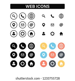 Web and Contact icons set. Vector illustration.