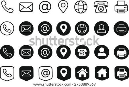 Web contact us icon. Business Contact Us information icons collection.  