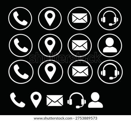 Web contact us icon. Business Contact Us information icons collection.  