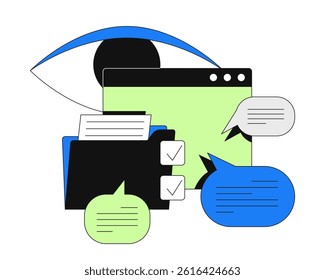 Web content and communication oversight 2D onboarding ui illustration. Task management. Business supervision. Digital audit monitoring cartoon concept isolated on white. Flat abstract vector metaphor