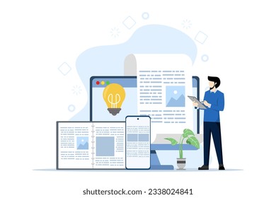 Web content concept with characters. Advertising and Marketing Material, Online Advertising, Business Presentation Flat modern vector illustration for landing page, app, banner, infographic.