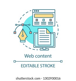 Web Content Concept Icon. Website Development Idea Thin Line Illustration. Web Design. Website Constructor, Builder. Vector Isolated Outline Drawing. Editable Stroke