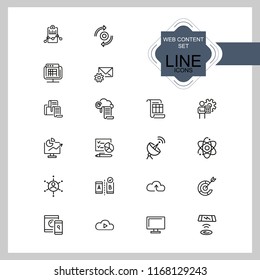 Web content icons. Set of line icons. Analysis, cloud service, satellite. Modern technology concept. Vector illustration can be used for topics like data storage, apps, digital devices.