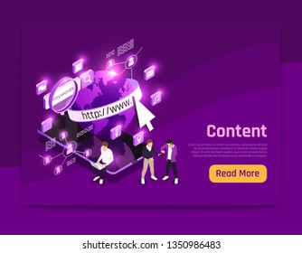 Web content isometric page with world data symbols vector illustration