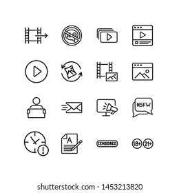 Web content line icon set. Video file, adult content, email. Media content concept. Can be used for topics like internet, digital marketing, movie watching