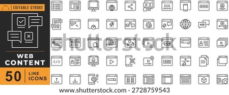 Web Content line icon set. Editable stroke. Vector illustration.