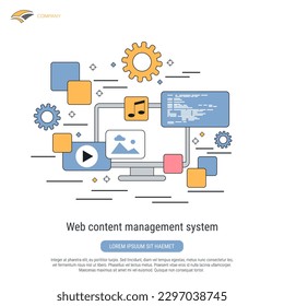 Web content management system flat contour style vector concept illustration