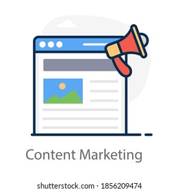 Web content with megaphone denoting content marketing icon