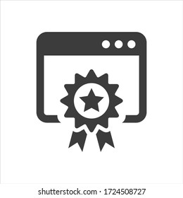 Icono de calidad de contenido web sobre fondo blanco