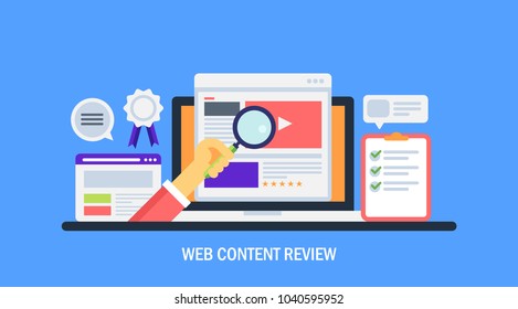 Web content review - content rating - audience engagement flat vector banner concept