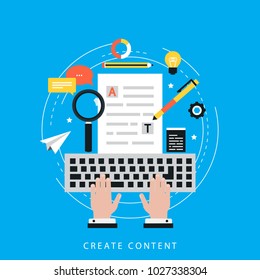 Web content strategy process, digital content, website content creation and testing flat vector illustration design for web banners and apps