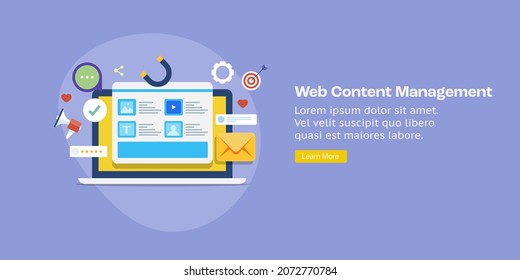 Web content, Website content management, Social media marketing, Inbound marketing - flat design vector illustration with icons