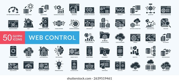 Web control icon collection set with web development, data transformation, network technology, web programming, data science