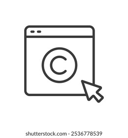 Derechos de autor de Web, en línea de diseño. Derechos de autor, Web, protección, intelectual, propiedad, ley, derechos sobre Vector de fondo blanco. Icono de trazo editable del Derechos de autor del Web