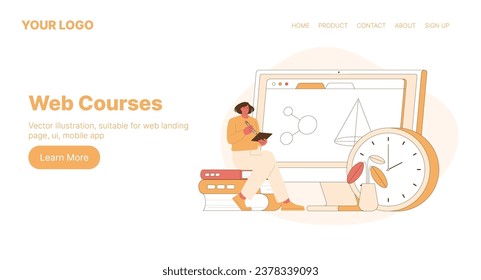 Web Courses. Web Landing Page Design. Flat Cartoon Vector Illustration. Vector illustration, suitable for web landing page, ui, mobile app