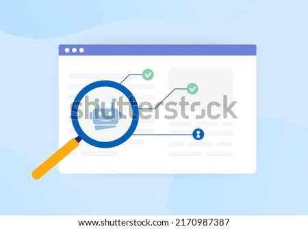 Web crawler, Indexed or Non-Indexed pages concept. Search robots crawl the website and find pages to add to the database of web pages. Search engine spider vector illustration in flat design