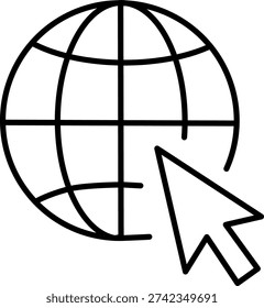 Web cursor clicking on globe outline icon