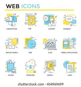 Web and custom management icons, thin line flat design