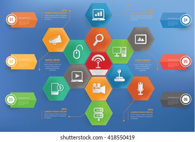 Web data concept info graphic design on blue background,vector