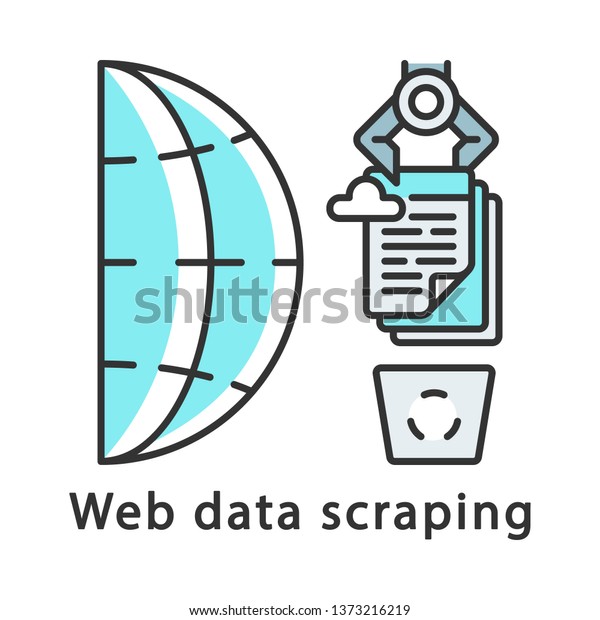 Web data\
scraping color icon. Screen scraping. Web data extractor. Robotic\
process automation. Web harvesting. Automatic cleaning of cloud\
storage. Isolated vector\
illustration