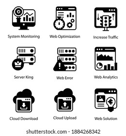 
Iconos Web y Dataserver en estilo relleno moderno 