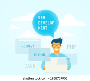 Web deloper no trabalho. 3d estilo ilustração vetorial isométrica bonito